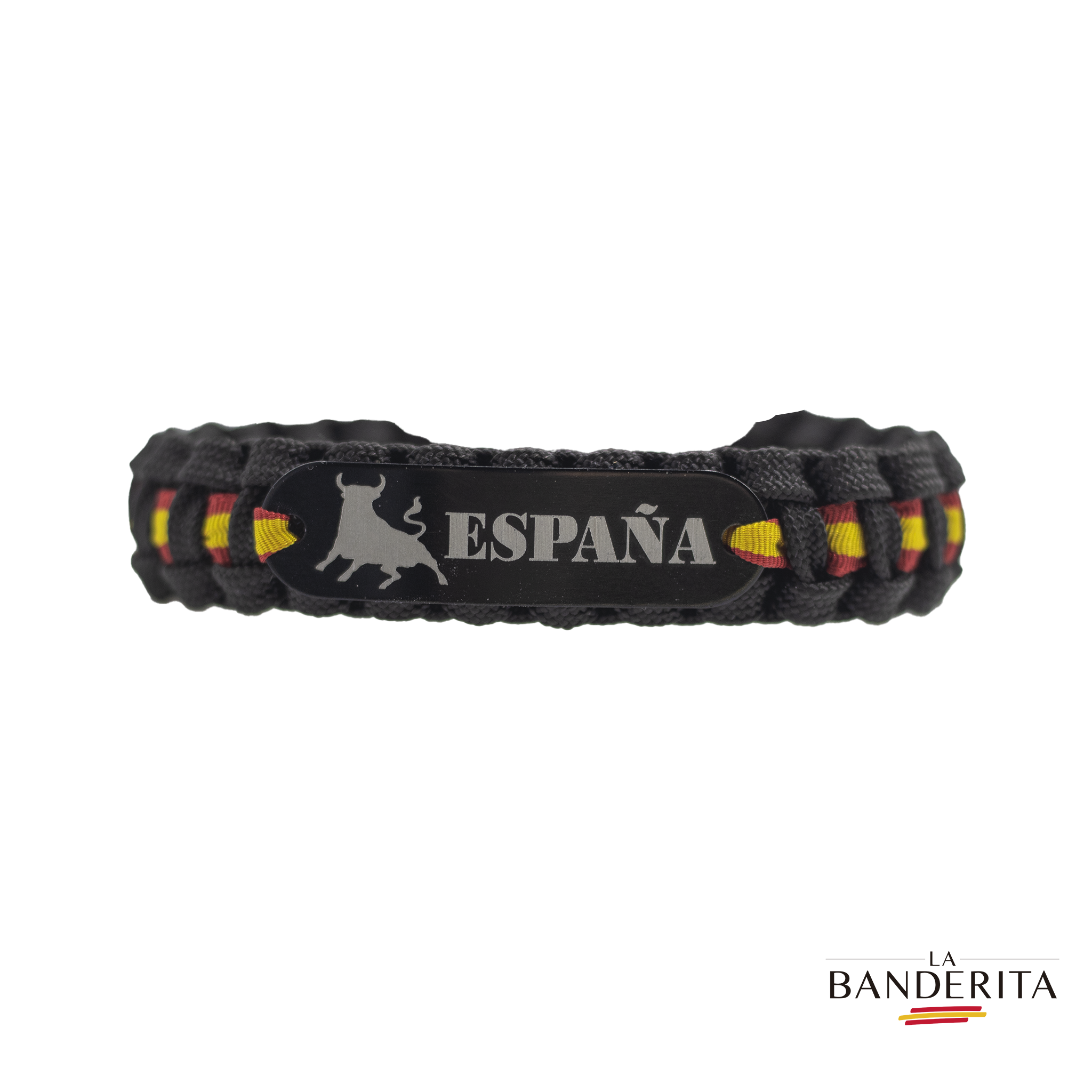 Pulsera negra con el toro de España